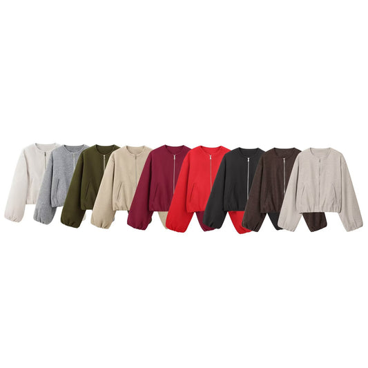 Women's soft textured O Neck pilot jacket Coat