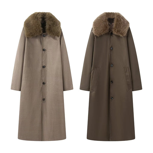 Women's double-sided wear long style faux fur effect windbreaker Coat