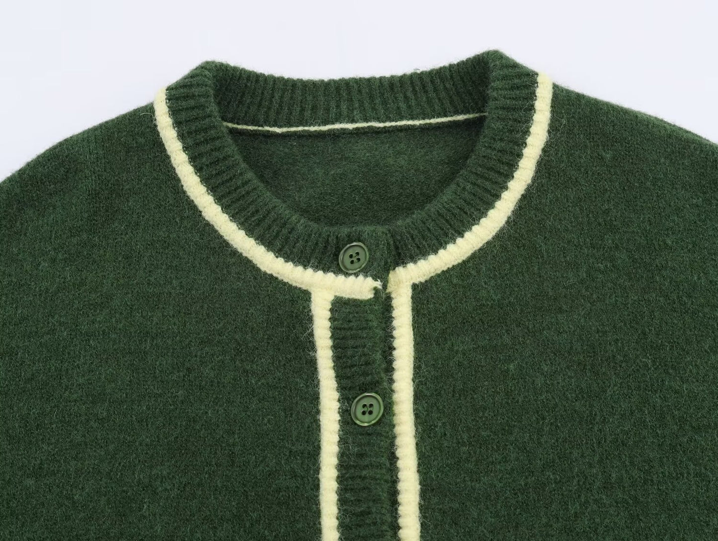 Women's contrasting color trimmed O Neck knitted Coat