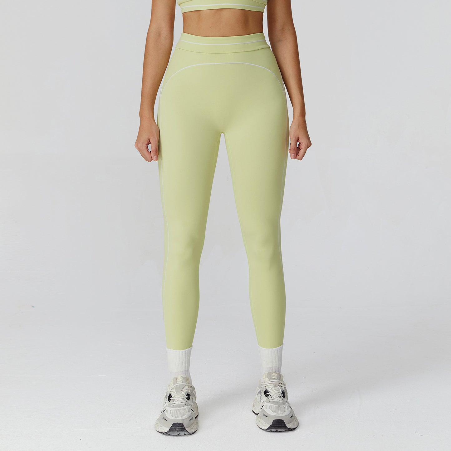 2026 women's new contrast sanding yoga pants high waist tight pants