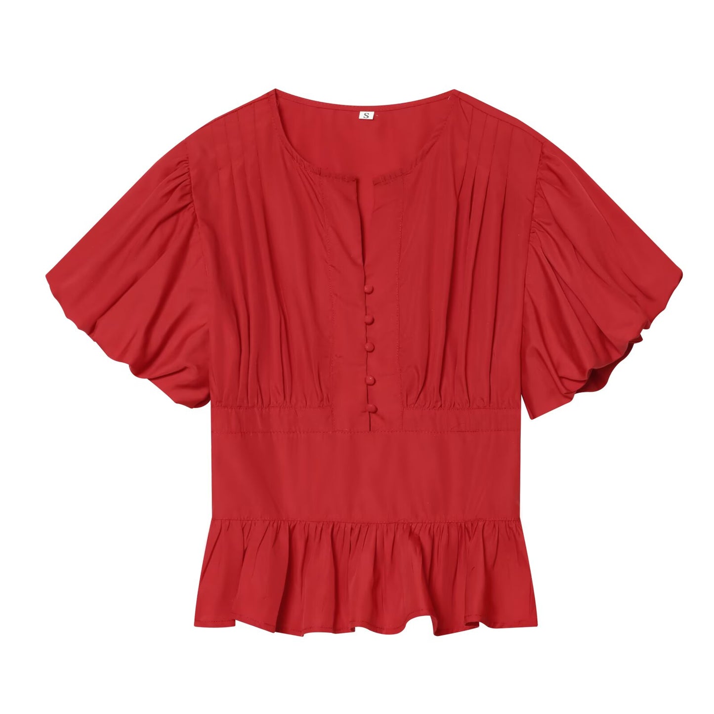 Women's bubble sleeve pleated decorative shirt