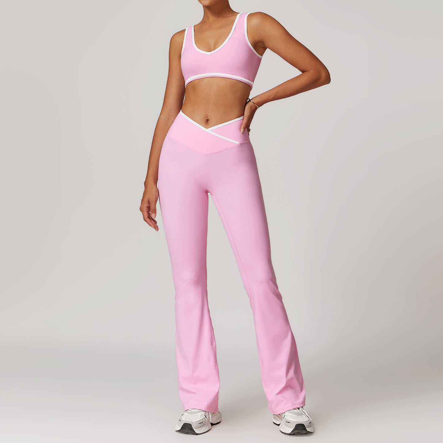 Women's New Cross-waist Sports Suit Female Contrast Backless Tight Nude Yoga Suit Running Fitness Yoga Suit