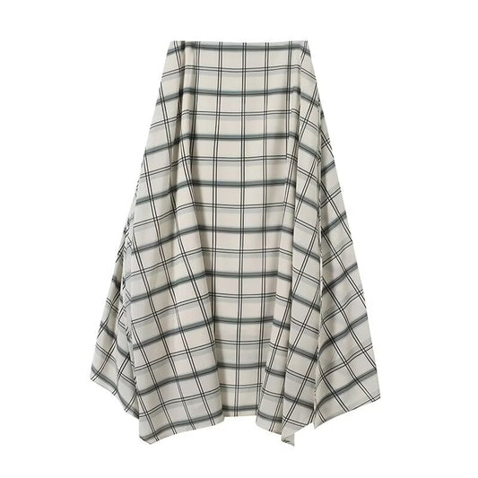Women's irregular hem plaid MIDI skirt