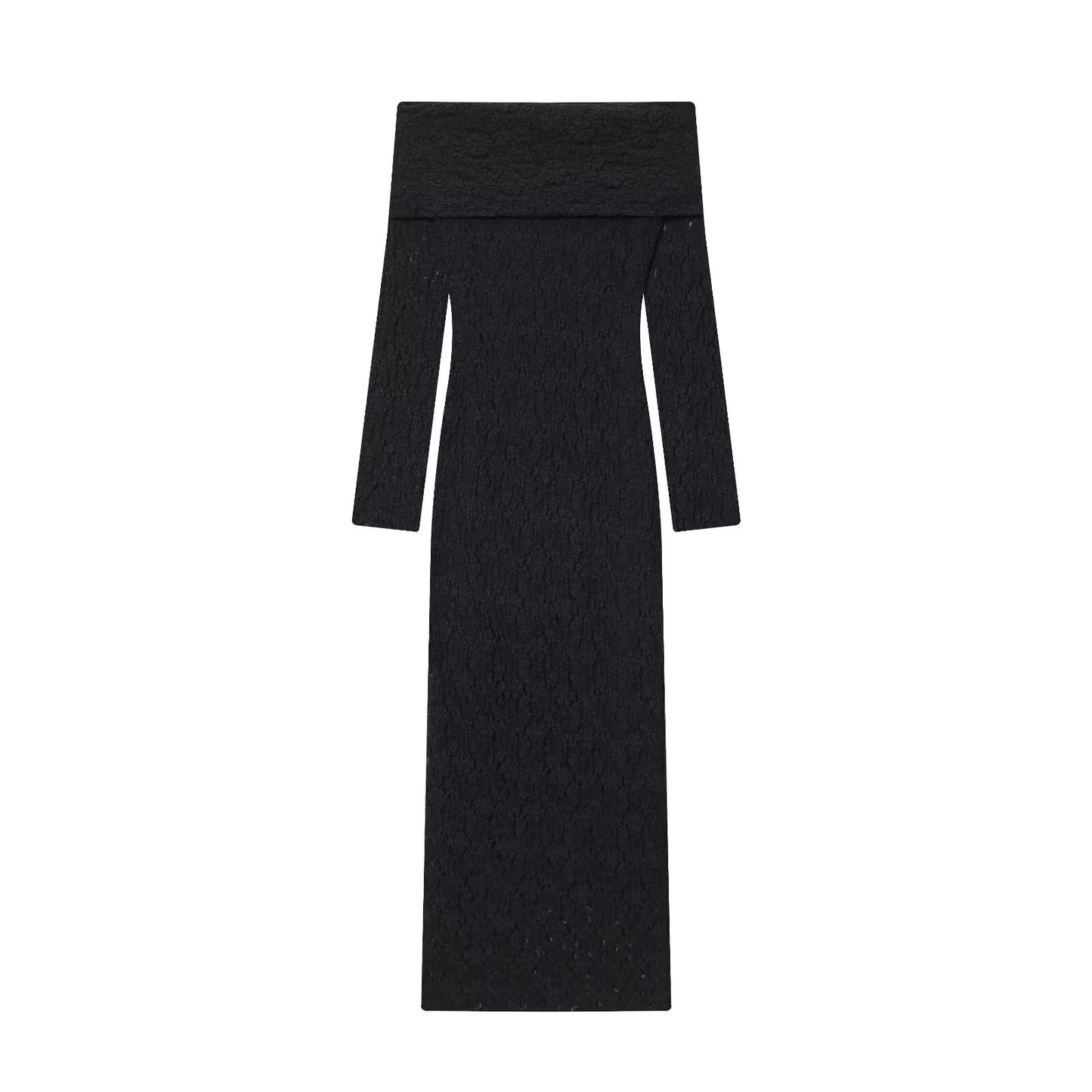 Women's new fashion black lace strapless MIDI dress