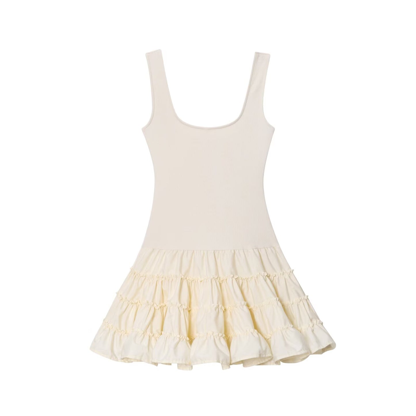 Women's new fashion fluffy hem spliced suspender mini dress