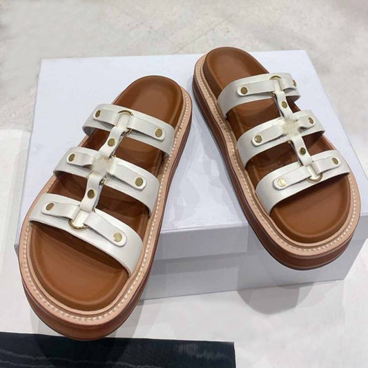 2026 New Women's Casual Metallic Decor Platform Slippers have a shoe box