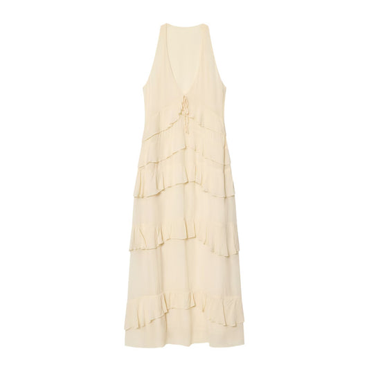 Women's layered decorative V-neck MIDI dress