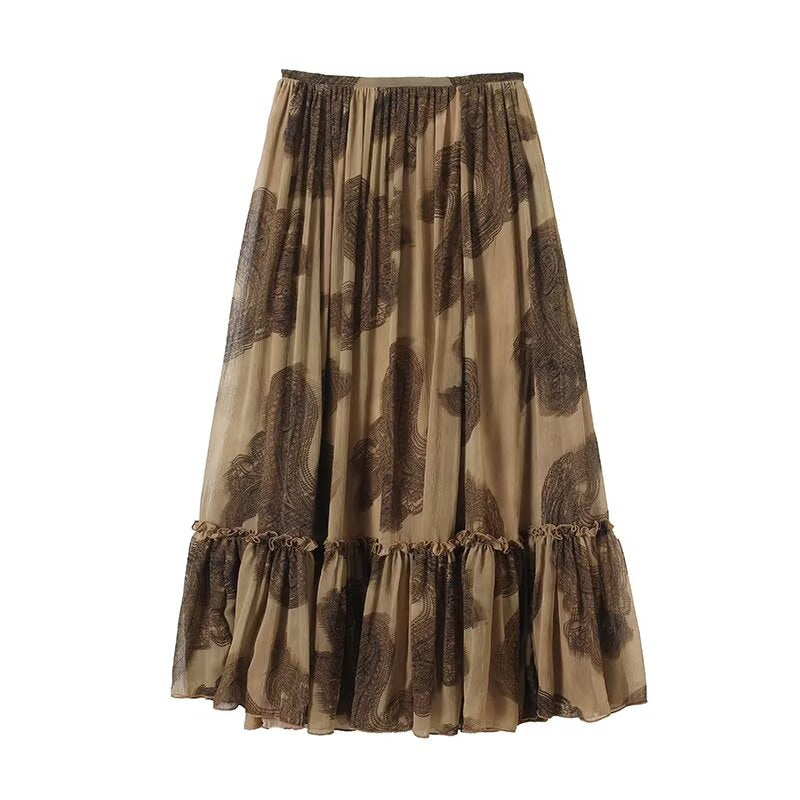 Women's casual retro printed MIDI skirt