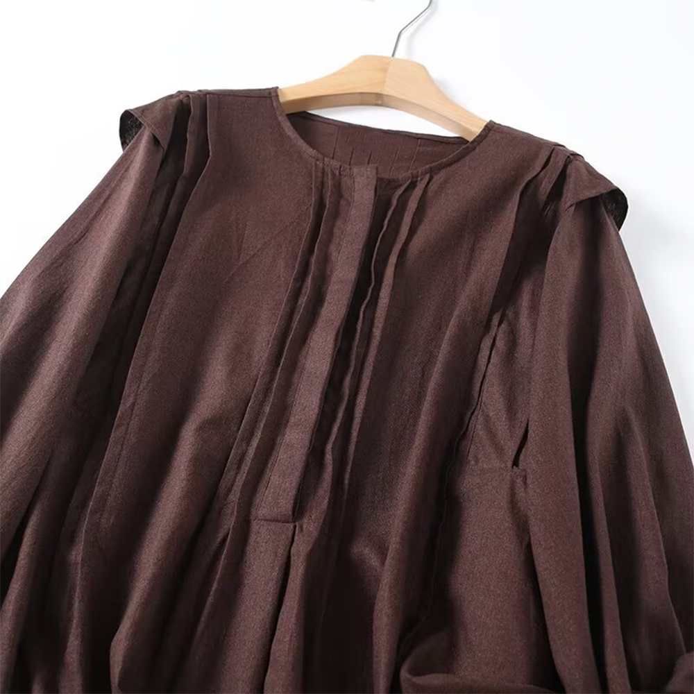 Women's ruffled long sleeved linen blend shirt