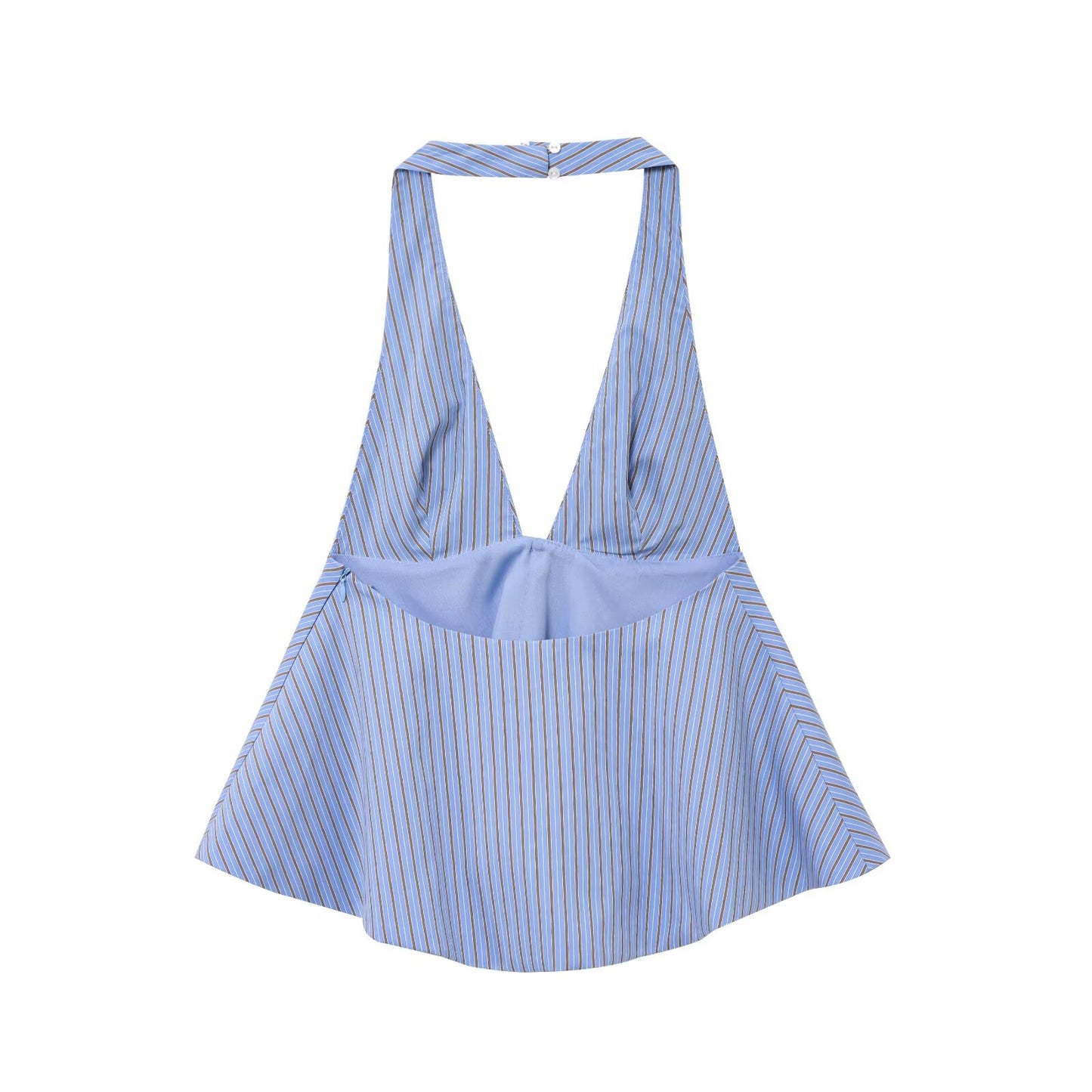 Women's new fashion bow decoration striped hanging neck collar backless top