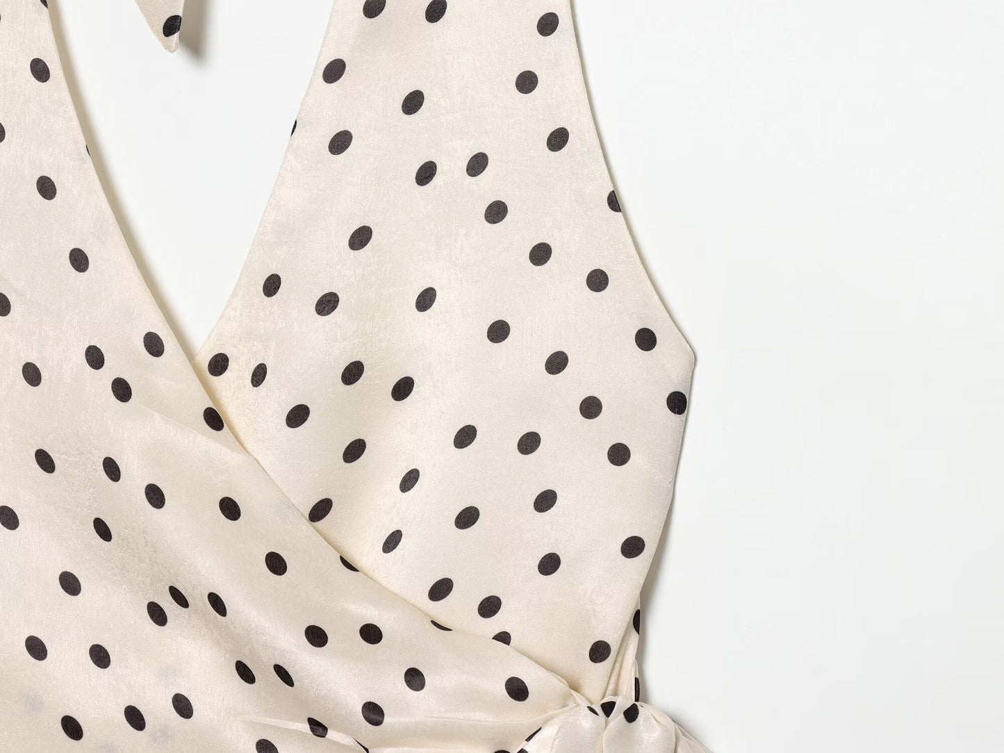 Women's satin textured polka dot halter neck dress