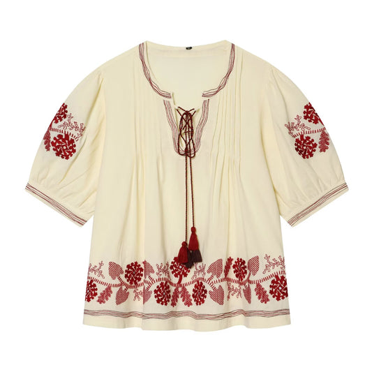 Women's tassel decorated embroidered shirt