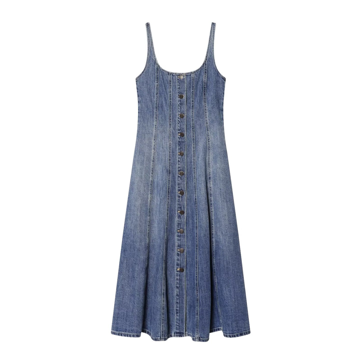 Women's retro buckle suspender denim dress