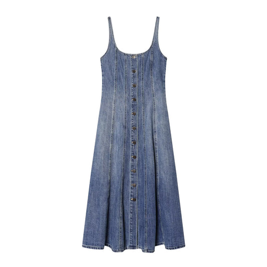 Women's retro buckle suspender denim dress