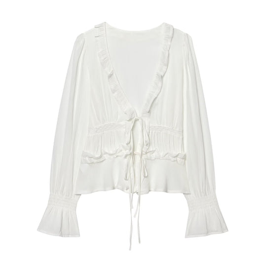 Women's layered decorative embroidered chiffon shirt
