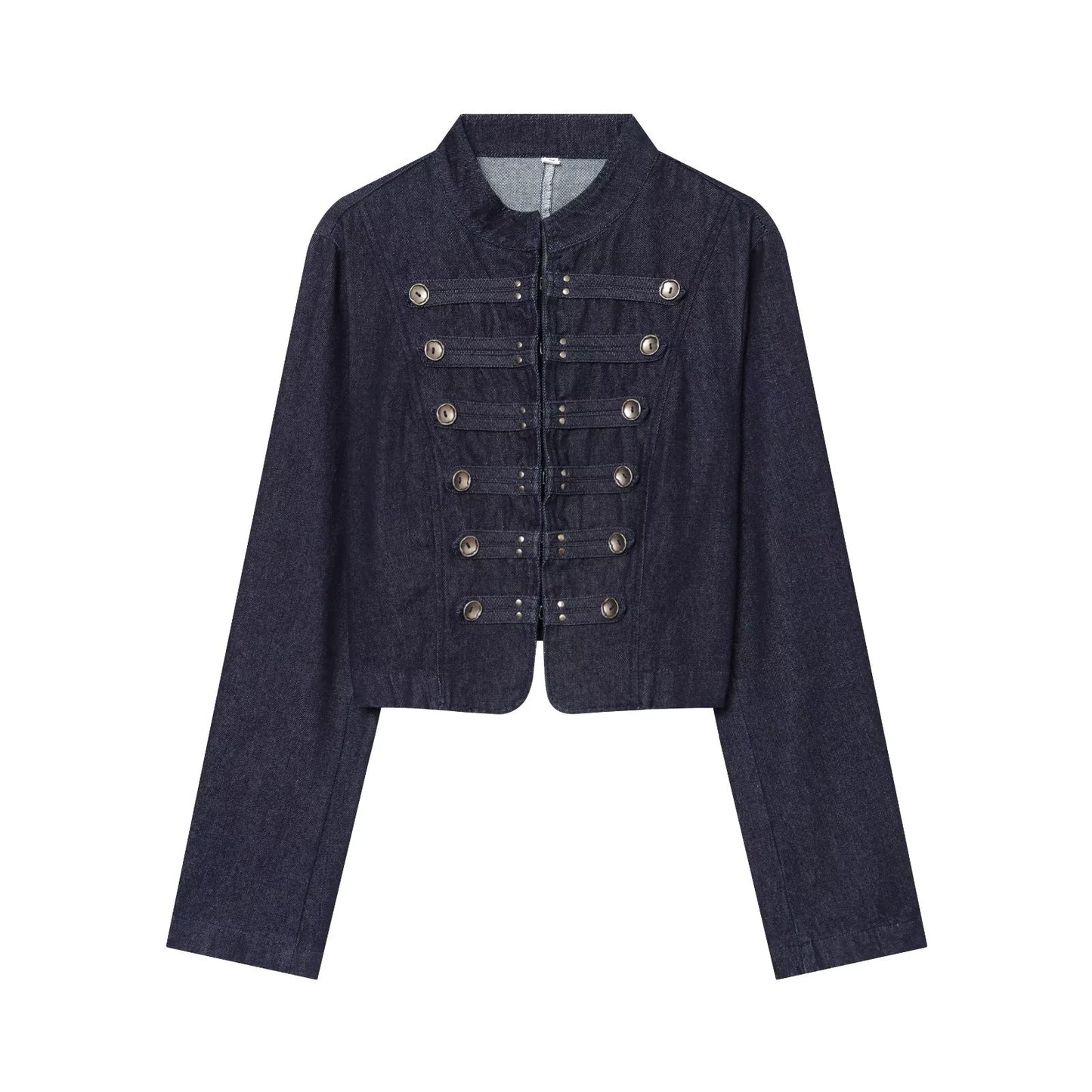 Women's buckle decoration short denim jacket