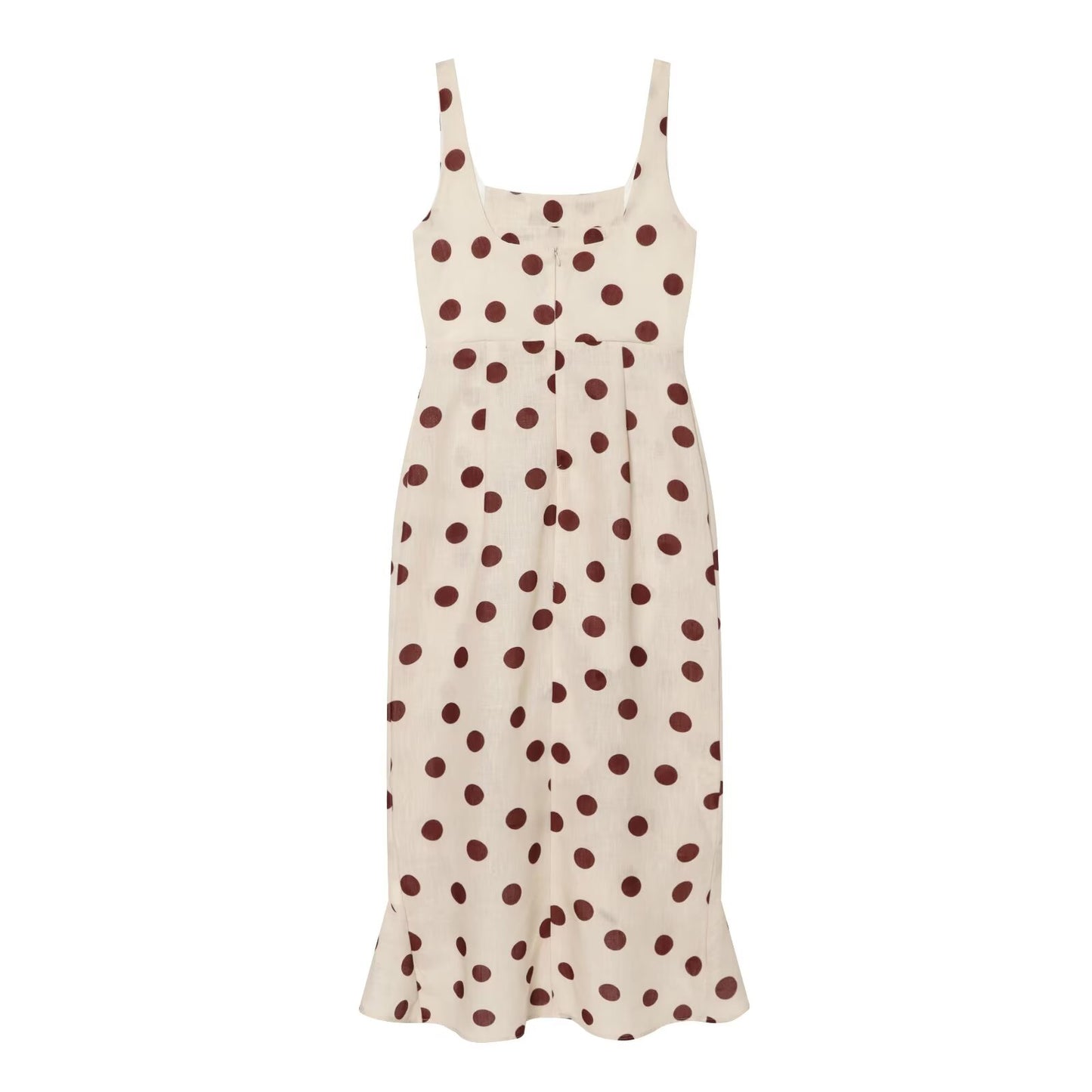Women's polka dot linen blended MIDI dress