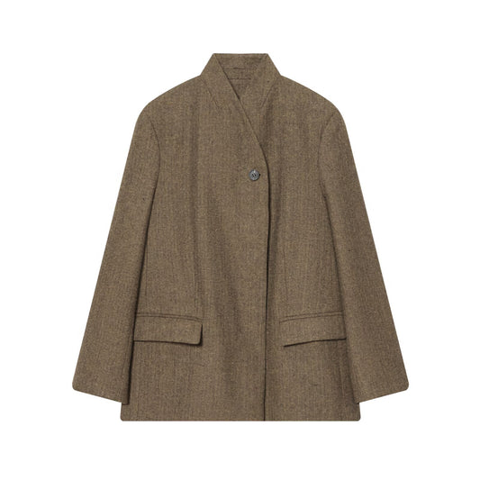 Women's loose stand collar herringbone diagonal Blazer Coat