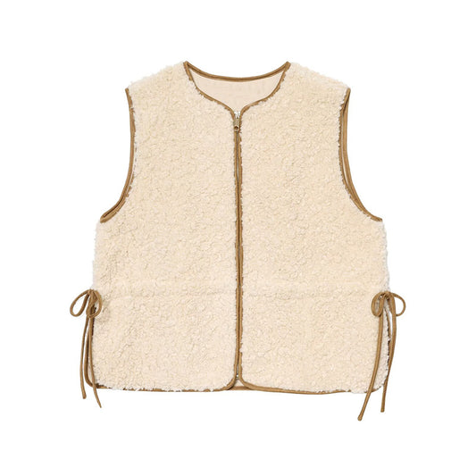 Women's adjustable waist design sleeveless lambswool vest