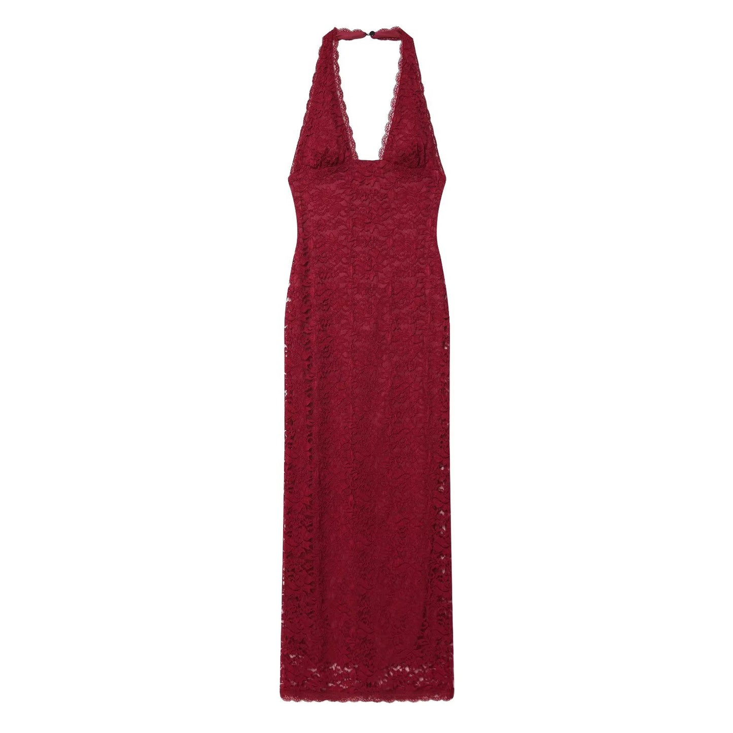 Women's slim hanging neck lace MIDI dress