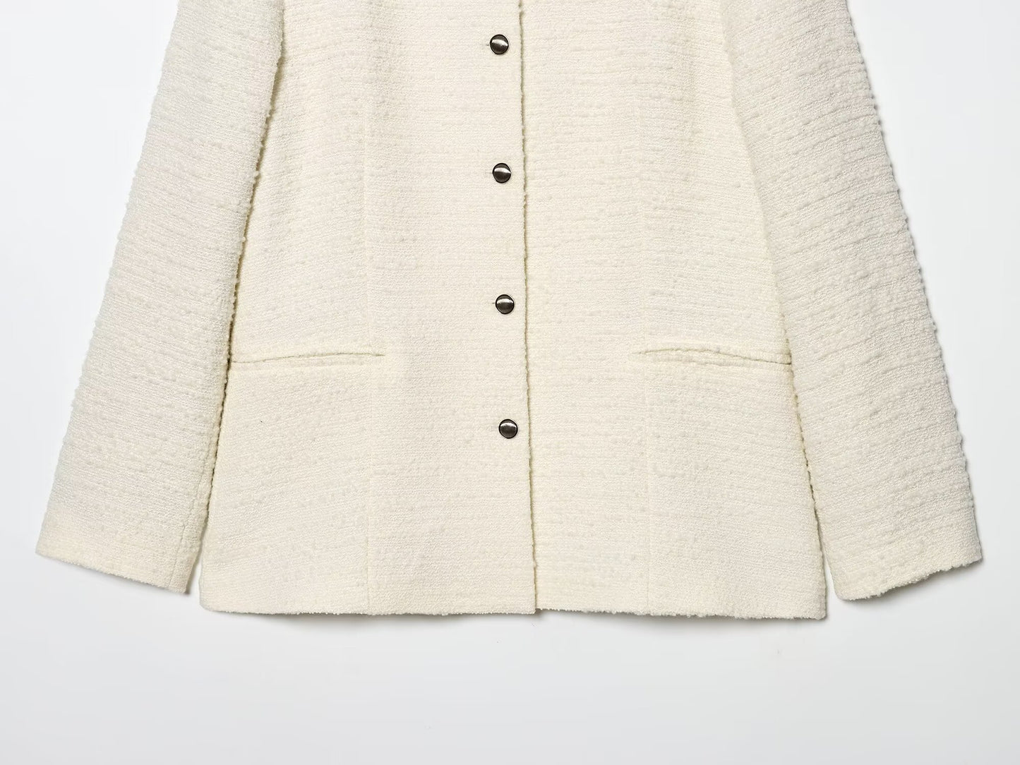 Women's round neck textured Blazer woolen Coat