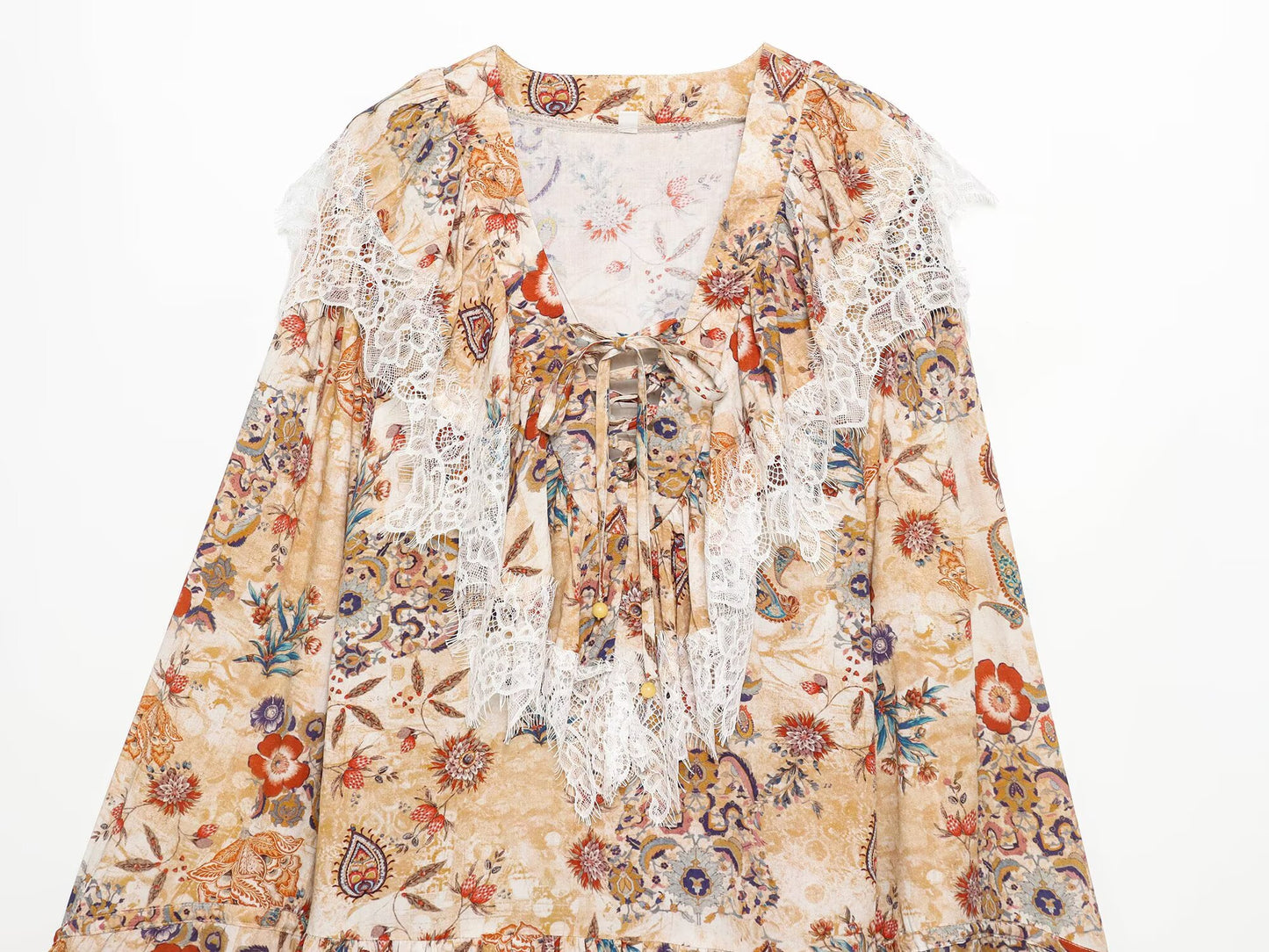 Women's lace decorative printed mini dress
