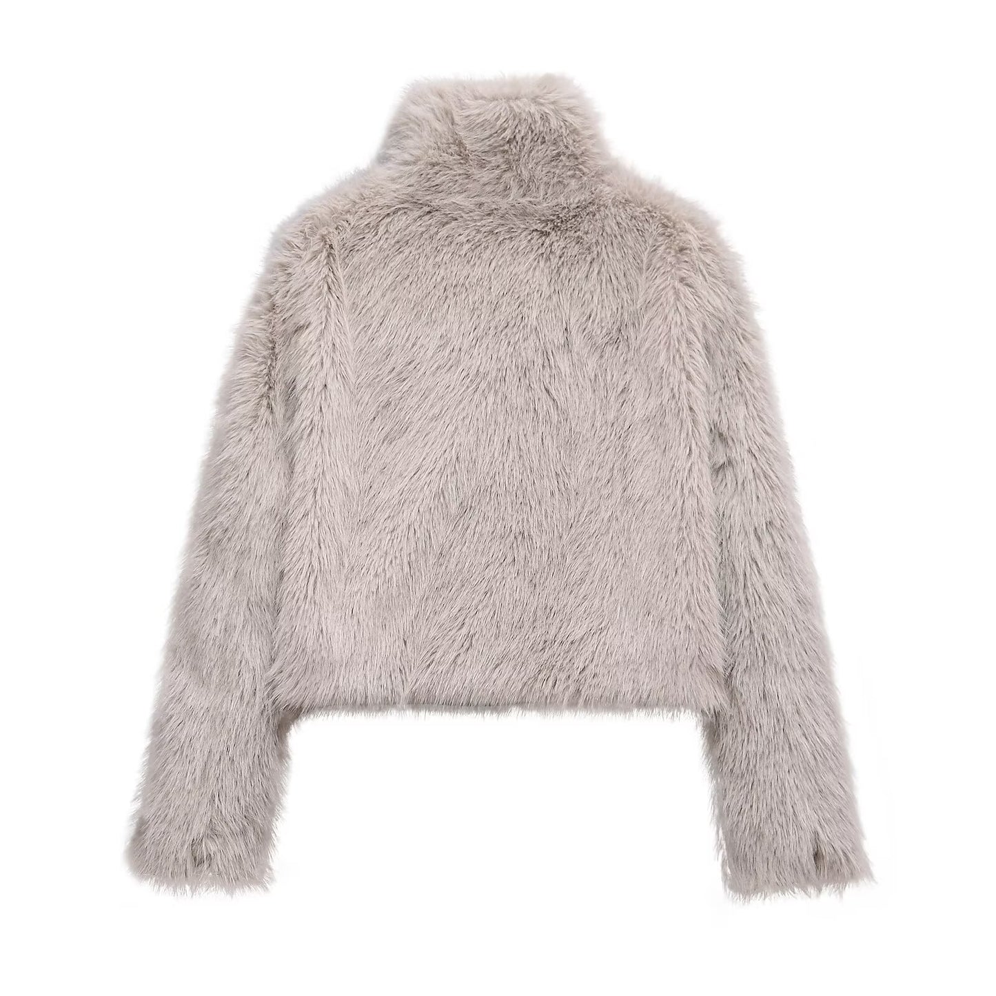 Women's faux fur effect short stand collar Coat