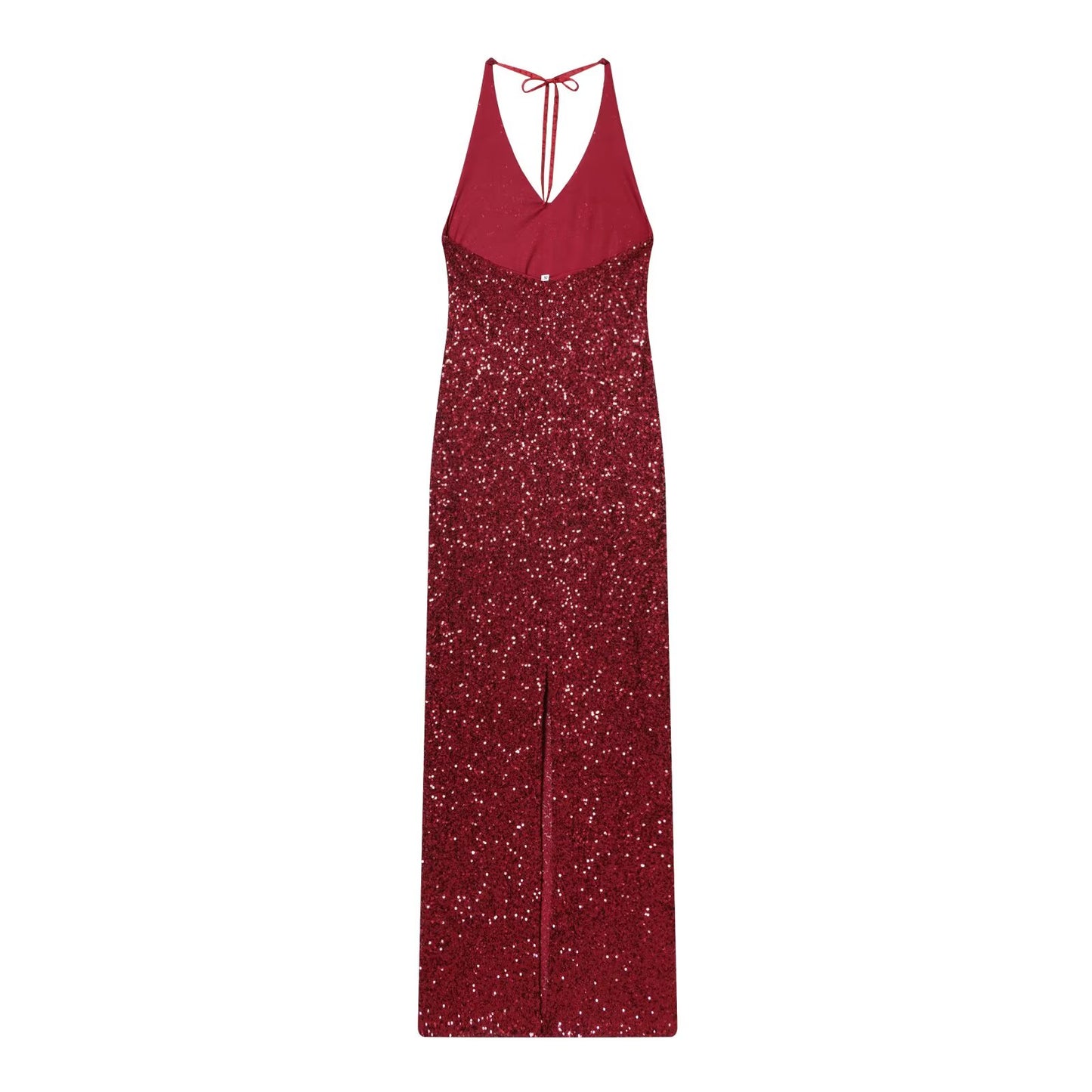 Women's pearl decoration hanging neck MIDI dress