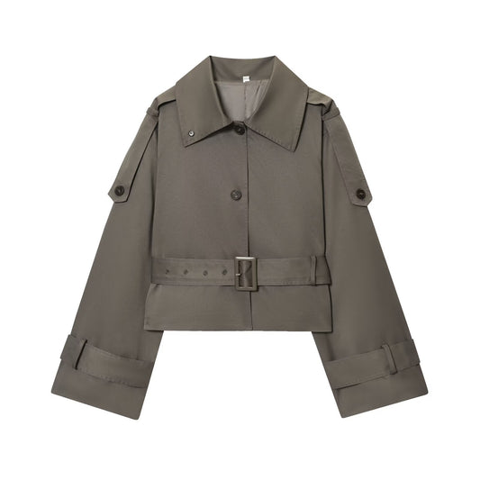 Women's new fashion with Belt short single breasted stand collar Coat