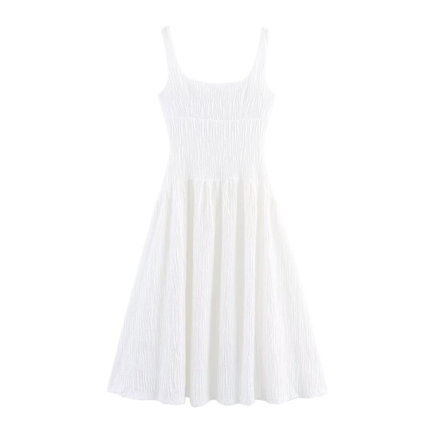 Women's new fashion texture sleeveless wide shoulder strap MIDI dress