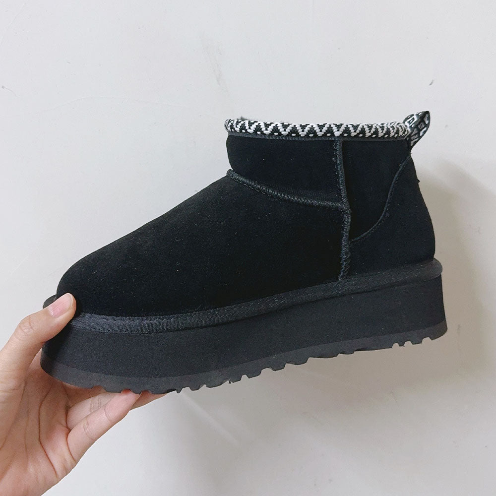 Women's thick-soled short tube woven snow boots