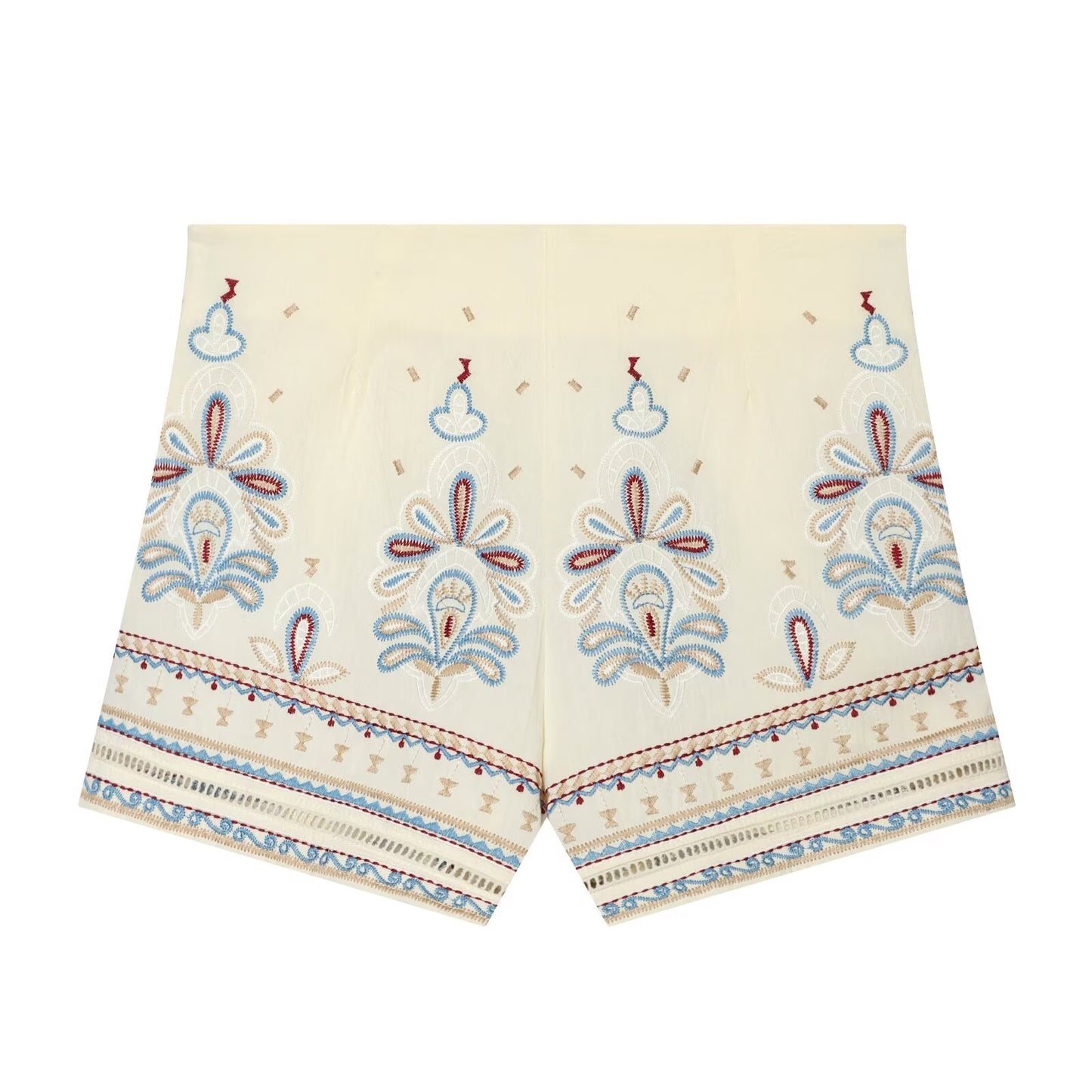 suit Women's 2 pieces linen blend embroidered top+Shorts