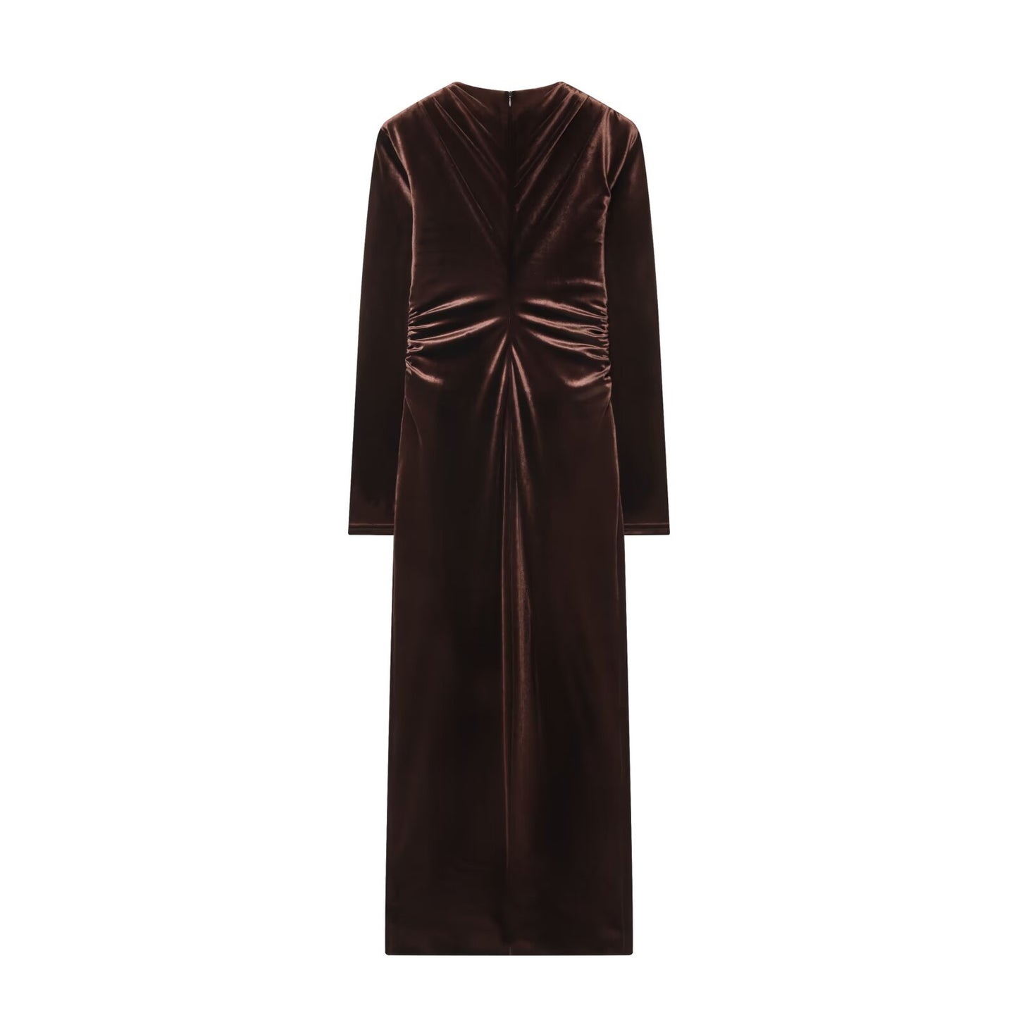 Women's slim V-neck velvet Midi dress