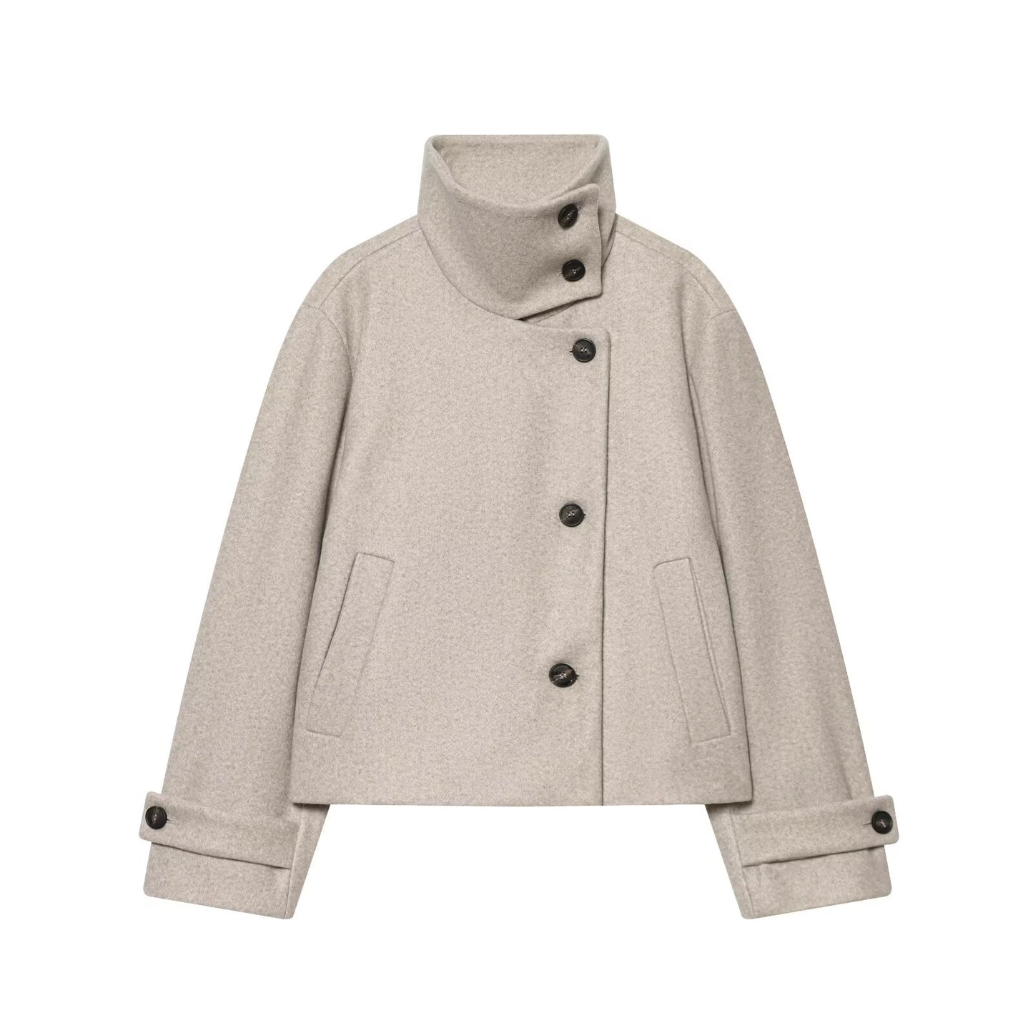 Women's loose standing collar warm woolen coat