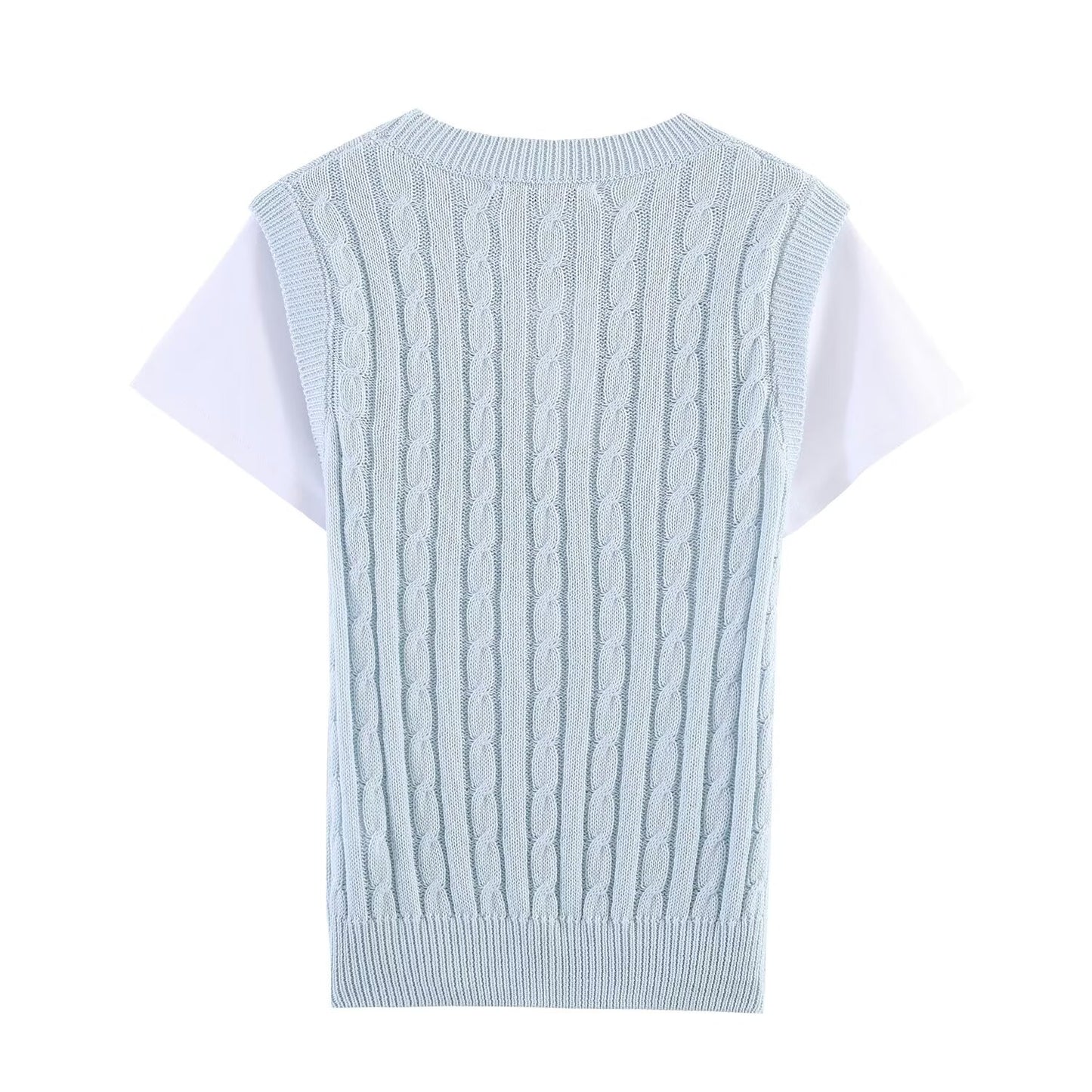 Women's contrasting fake two-piece knitted sweater