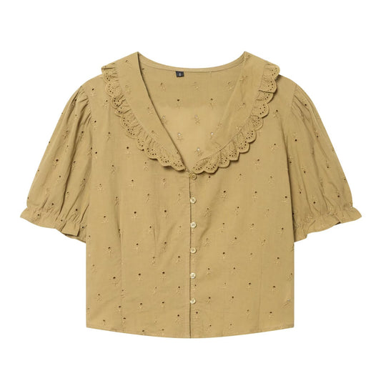 Women's short embroidered lapel shirt