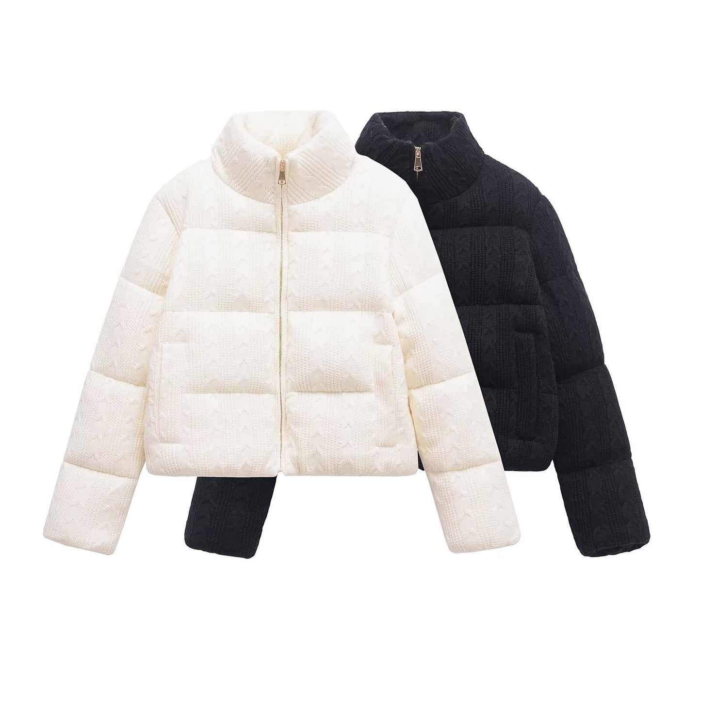 Women's standing collar warm knit pilot jacket Coat