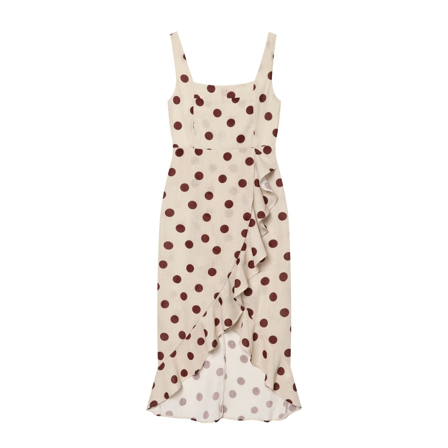 Women's polka dot linen blended MIDI dress