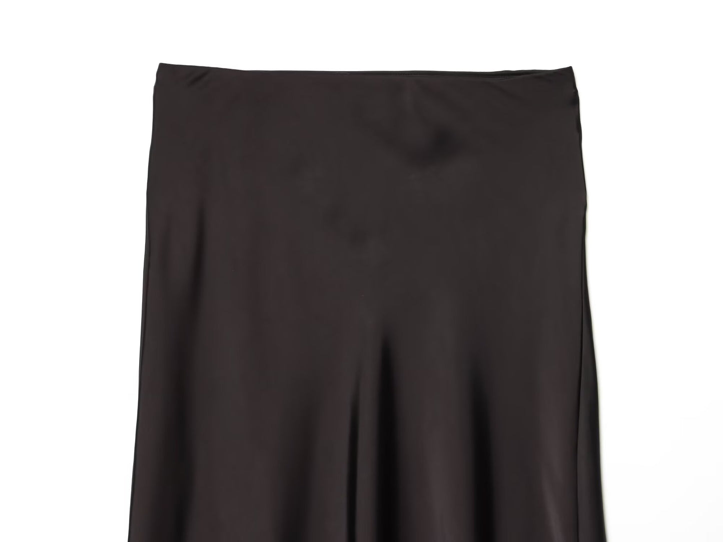 Women's lace hem satin texture MIDI skirt