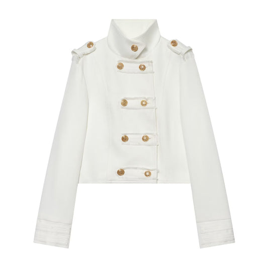 Women's standing collar double breasted short jacket