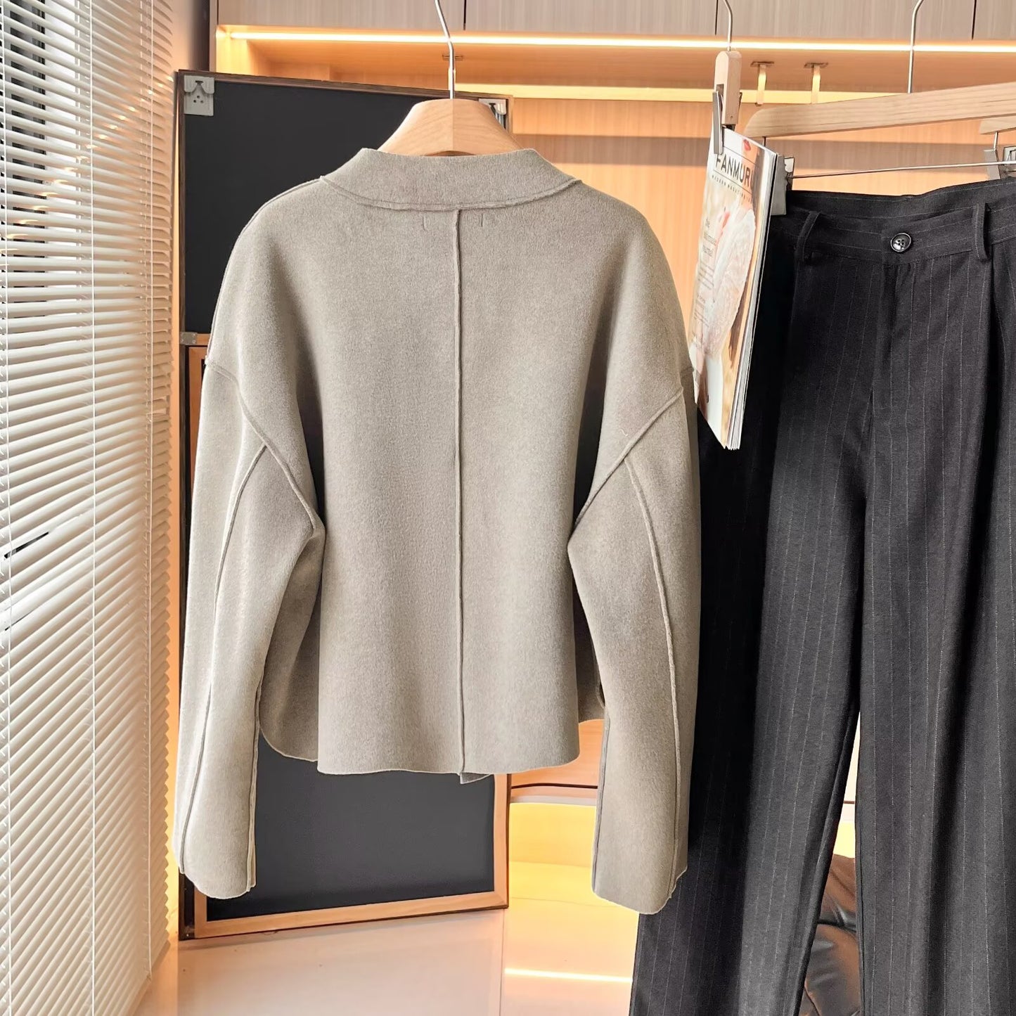 Women's new fashion short high neck woolen coat