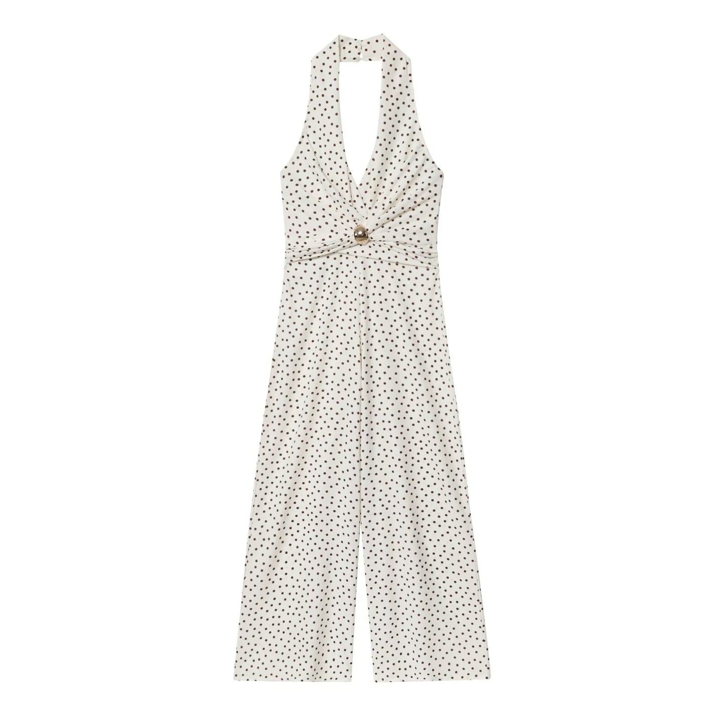 Women's 2025 Fashion Wave Point Hanging Neck Collar jumpsuit