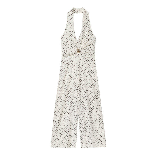 Women's 2025 Fashion Wave Point Hanging Neck Collar jumpsuit
