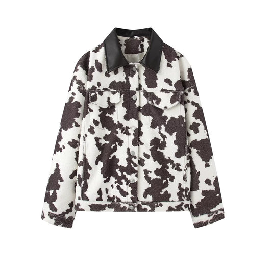 Women's retro versatile printed tassel jacket Coat