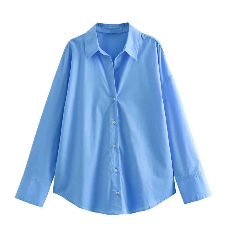 Women's new fashion loose basic style multi-color versatile poplin shirt casual striped shirt retro long sleeved button up women's shirt chic top