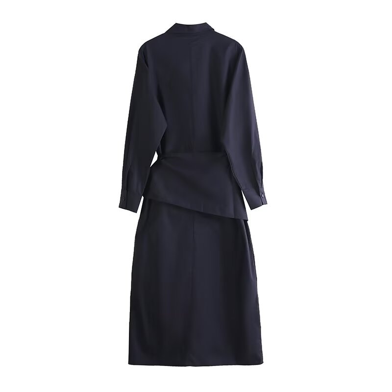 Women's waist-tied belted shirt-style midi dress