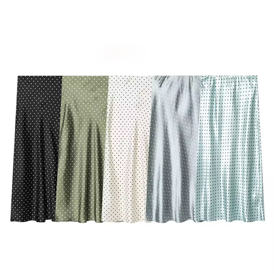 Women's polka dot satin texture MIDI skirt