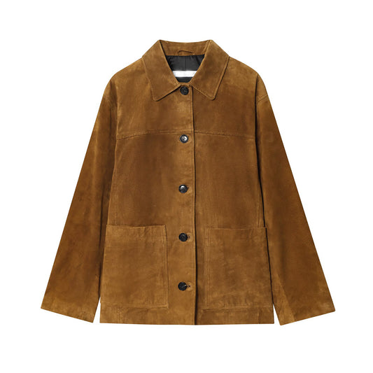 Women's new fashion anti suede effect loose lapel Button-up jacket