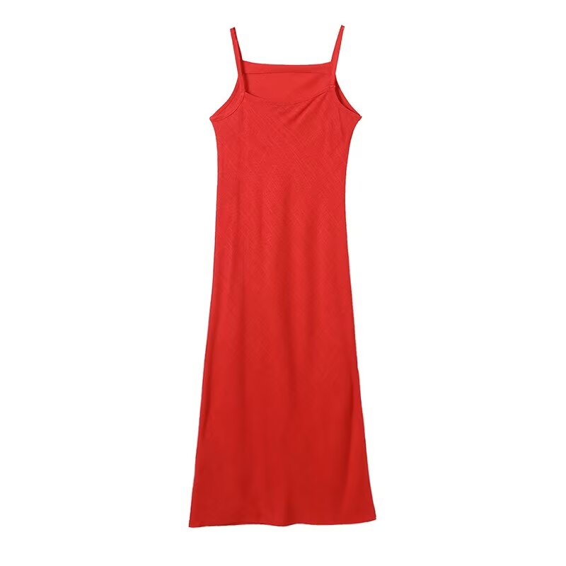 Women's sexy square neck linen suspender MIDI dress