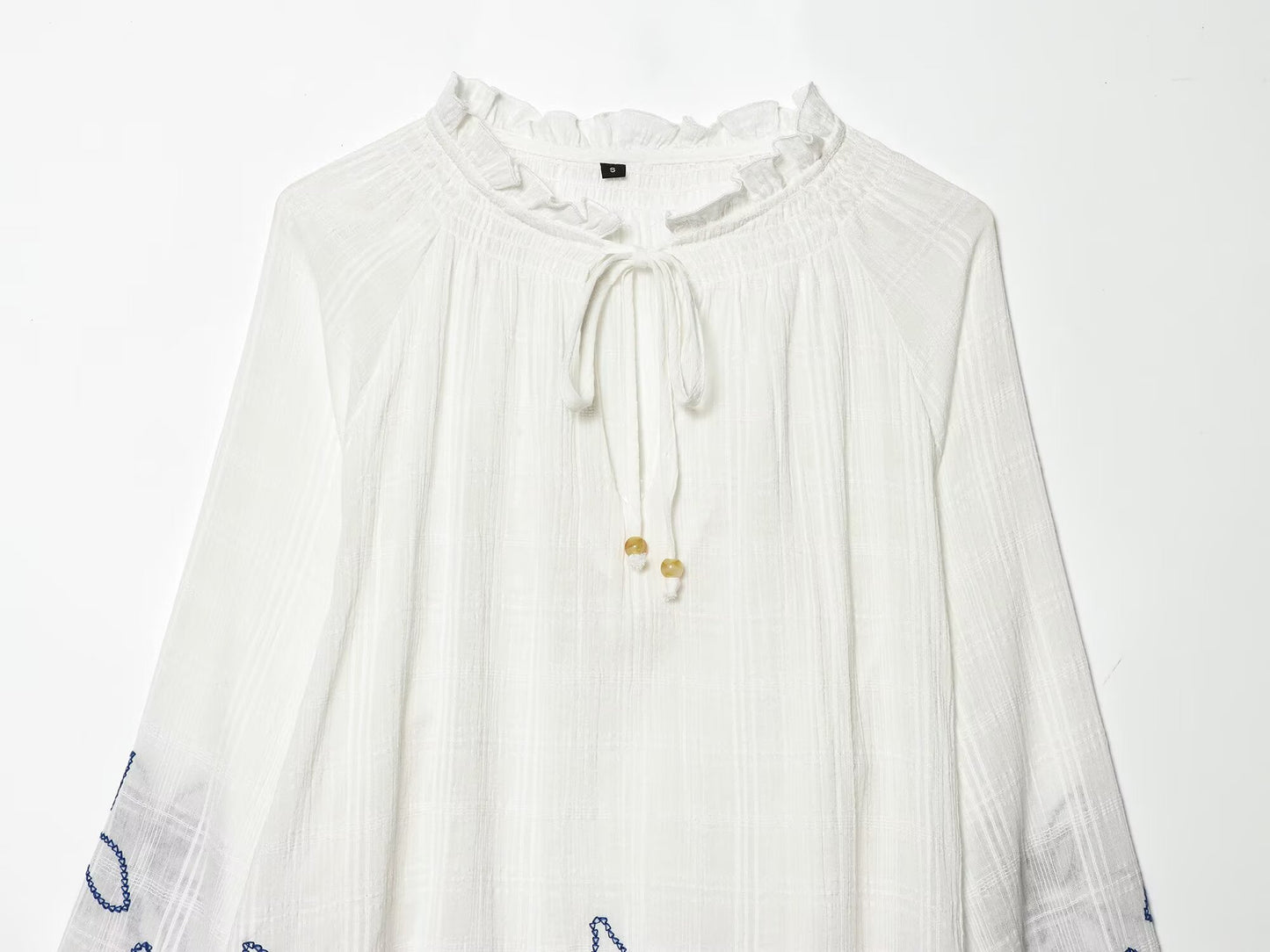 Women's floral embroidered lace up shirt